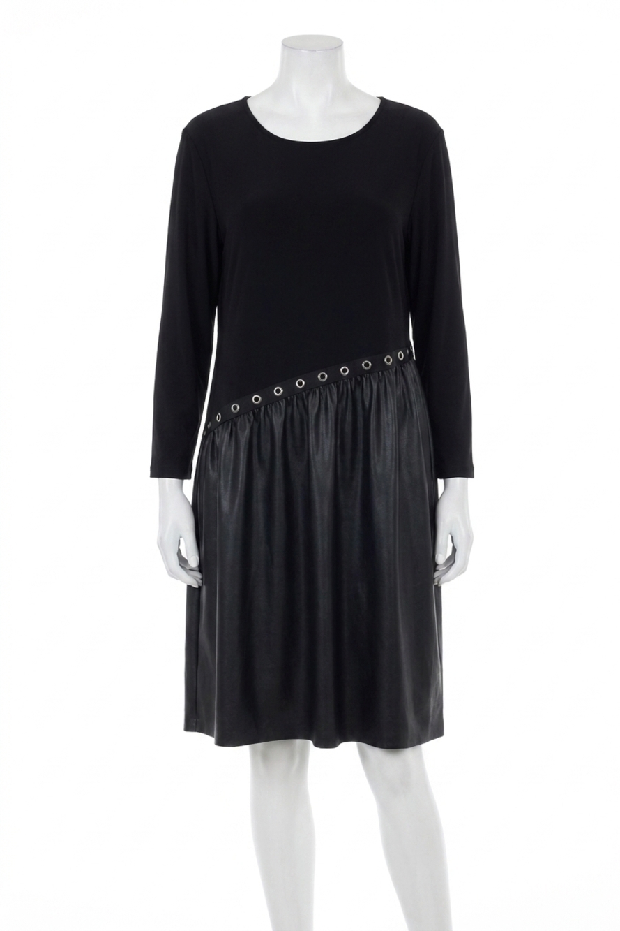NEW JOSEPH RIBKOFF women's grommet accent faux leather shift dress in black